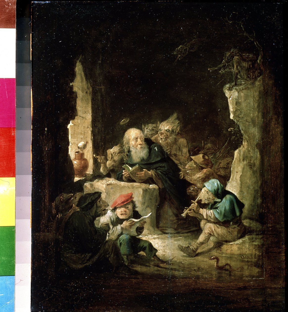 Szent Antal megkísértése. David Teniers ifjabb (1610-1690) festménye. Olaj, fa, 24,6 x 20,3 cm, 1640 körül. Flamand művészet, barokk művészet. Puskin Szépművészeti Múzeum, Moszkva. alkotó: David Teniers the Younger