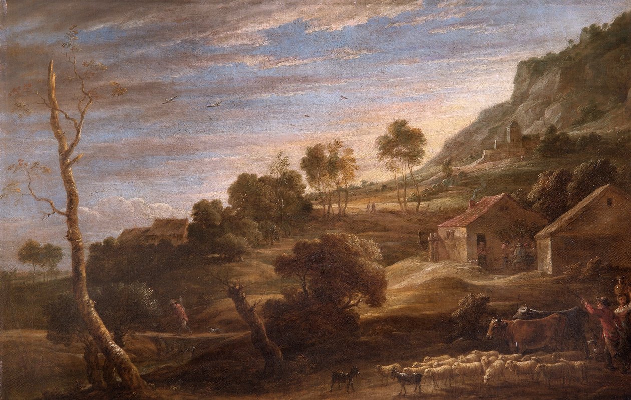 Táj parasztokkal, akik marhát hajtanak, 1670-90 körül (olaj, vászon) alkotó: David Teniers the Younger