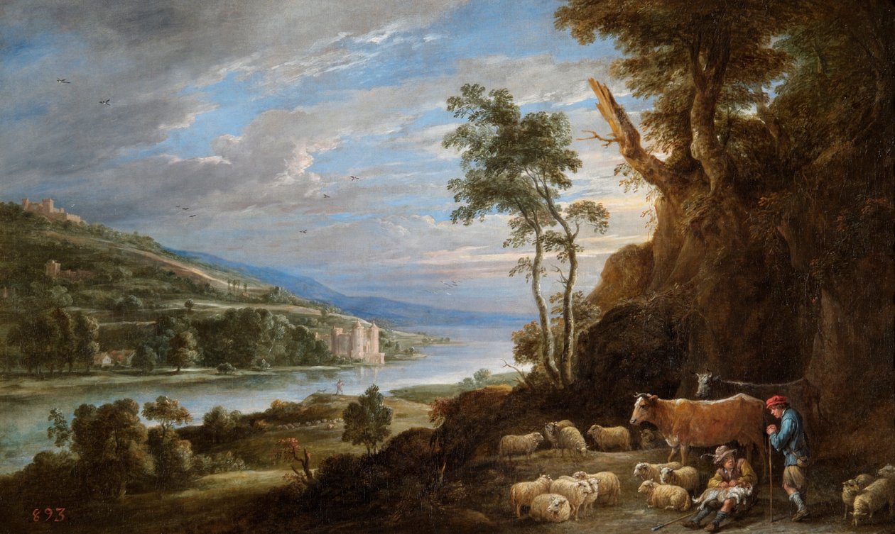 Táj pásztorokkal és távoli kilátás a várra (olaj, vászon) alkotó: David Teniers the Younger
