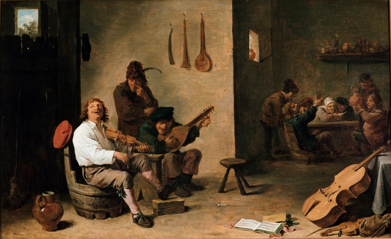 Zenészek a kocsmában Fiatal David Teniers (1610-1690) festménye, 17. századi Torino, Galleria Sabauda Olaszország alkotó: David Teniers the Younger