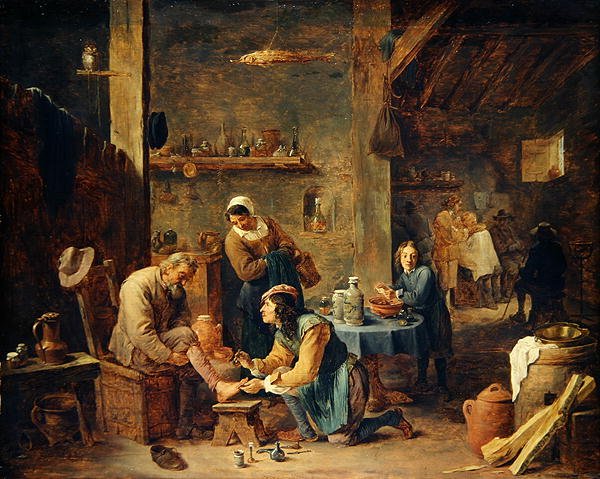 The Barbers Shop (olaj a tölgyre) alkotó: David Teniers the Younger