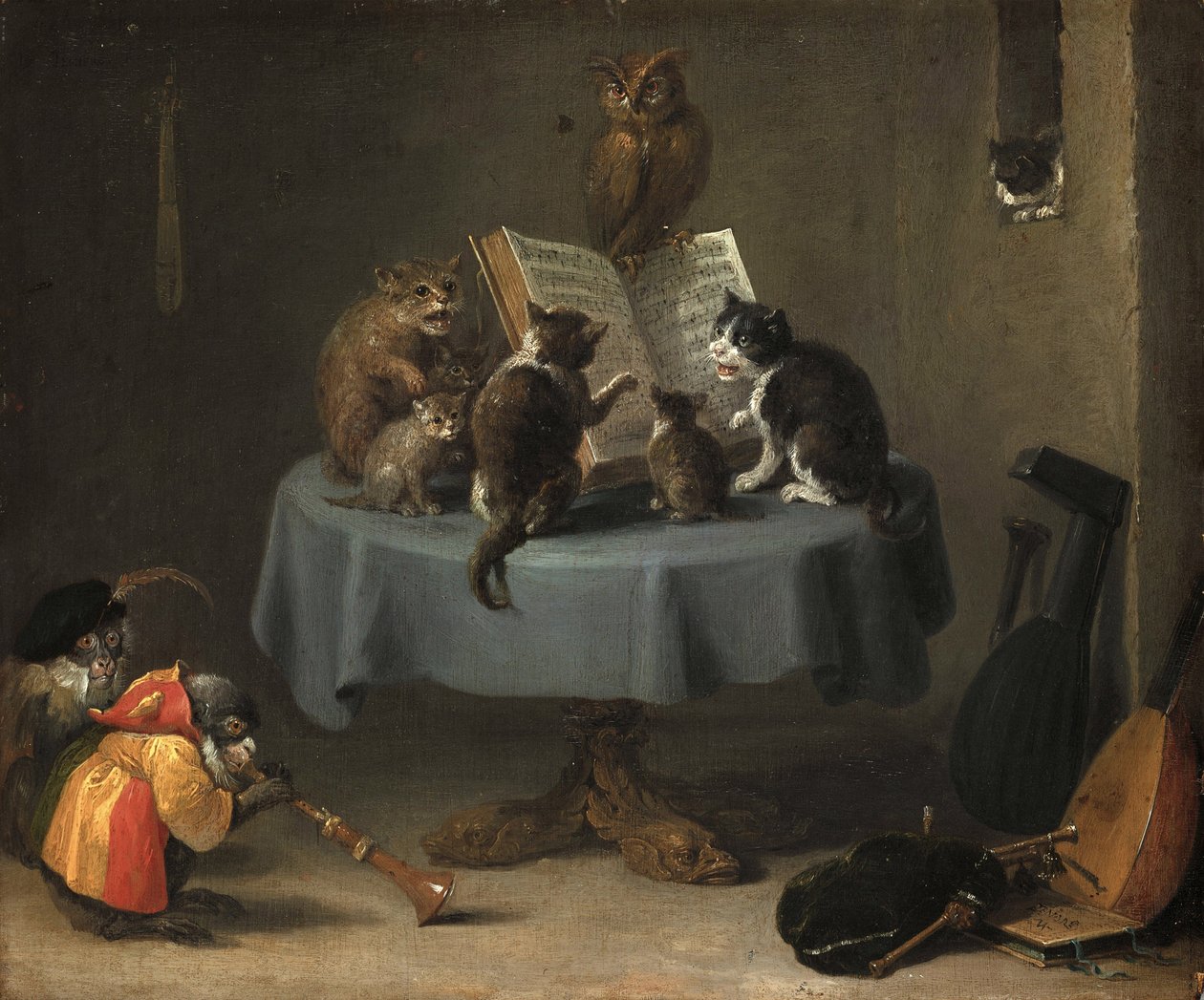 The Concert of Cats par Teniers, David, the Younger (1610-1690). Olaj, fa, méret: 26x31,5 alkotó: David Teniers the Younger