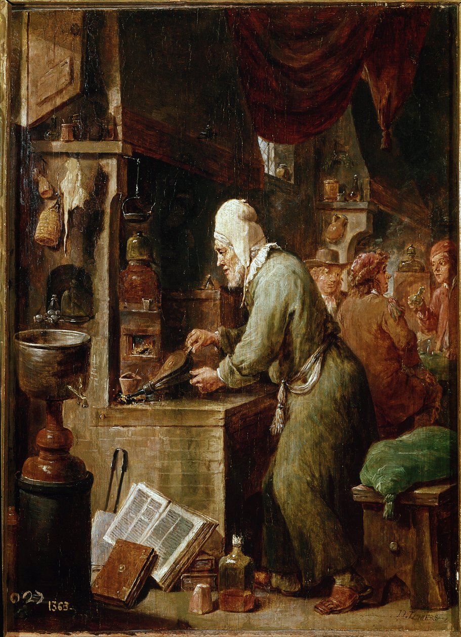 Az alkimista (olaj a panelen alkotó: David Teniers the Younger