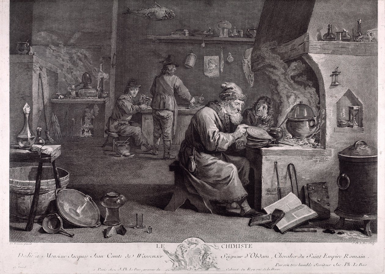 Az alkimista laboratóriuma (metszet) alkotó: David Teniers the Younger