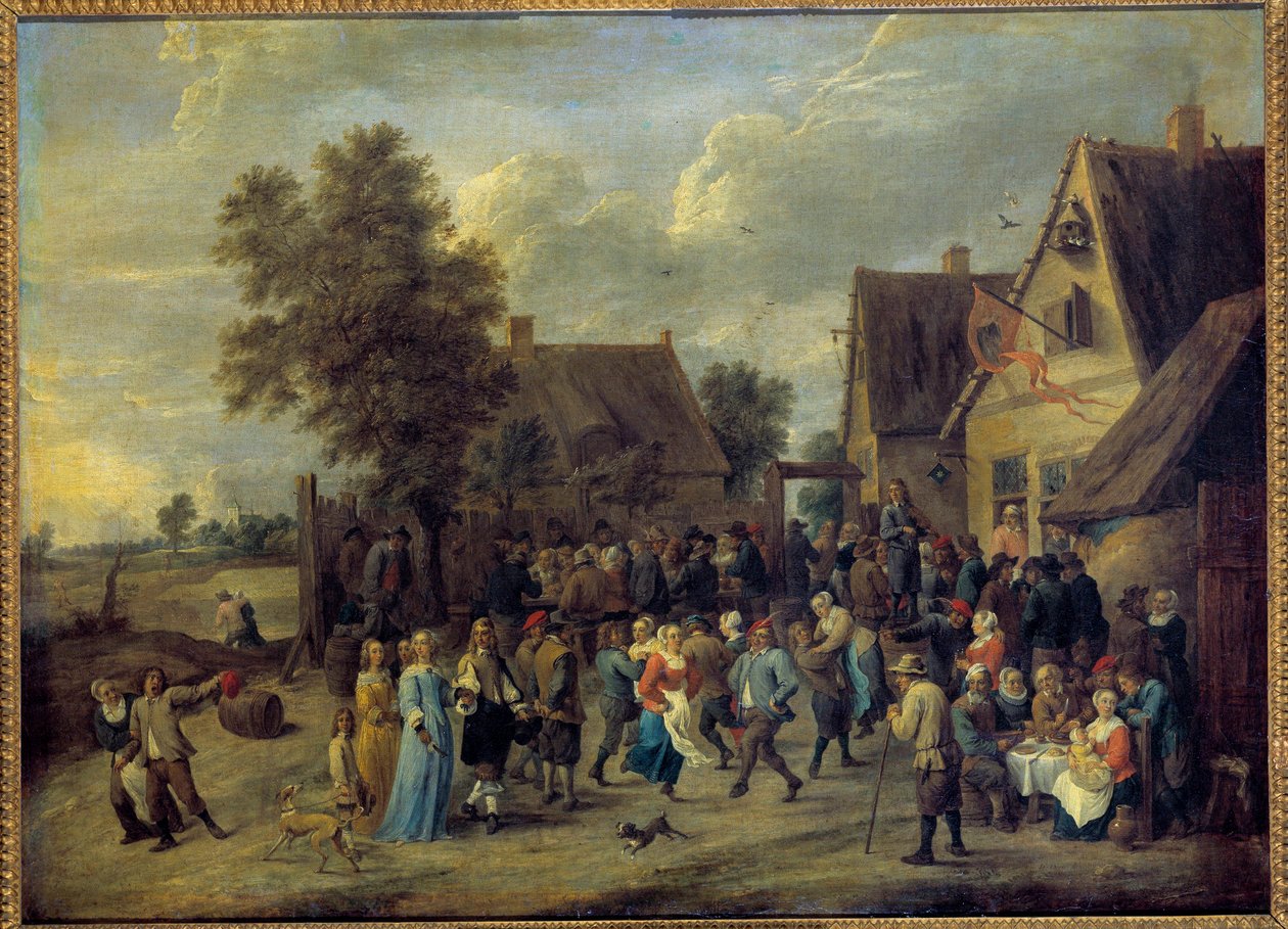Falusi mulatság arisztokrata párral II. David Teniers festménye (1610-1690) V. 0,8x1,09 m. alkotó: David Teniers the Younger