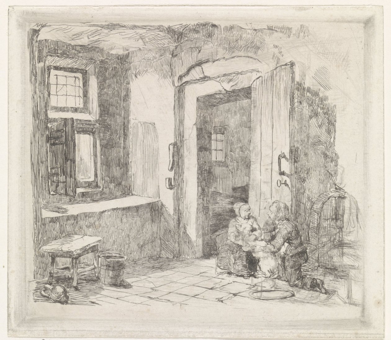 Belső nyitott ajtóval alkotó: David van der Kellen