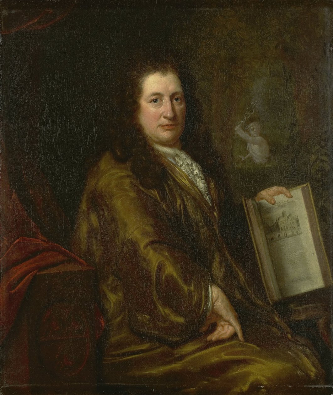 Caspar Commelin, könyvkereskedő, újságkiadó és Amszterdam 1693-as „Beschrijvinghe van Amsterdam” hivatalos történetének szerzője portréja alkotó: David van der Plas
