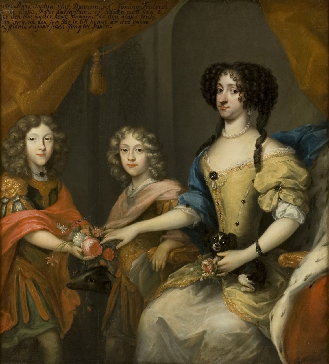 Anna Sofia, Dánia hercegnője, Szászország választónője fiaival, Johann Georggal és Friedrich Augusttal, 1680 körül alkotó: David von Krafft