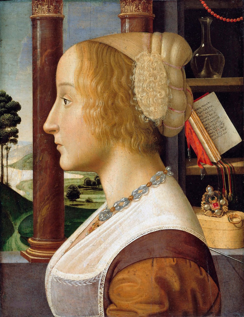 ""Fiatal nő profilportréja"" (Fiatal nő profilportréja) Davide Ghirlandaio (1452-1525) festménye 1490 körül, 44,6x34,3 méret - Staatliche Museen, Berlin alkotó: Davide Ghirlandaio