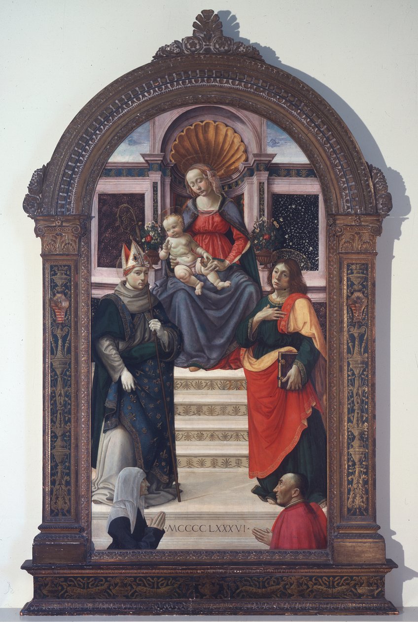 A Madonna és gyermeke Toulouse-i Szent Lajossal, János evangélistával és adományozókkal alkotó: Davide Ghirlandaio