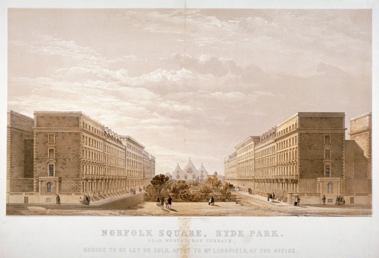 Házügynök hirdetése ingatlanokról a Norfolk Square-en, Paddington, London, 1870. alkotó: Day and Son