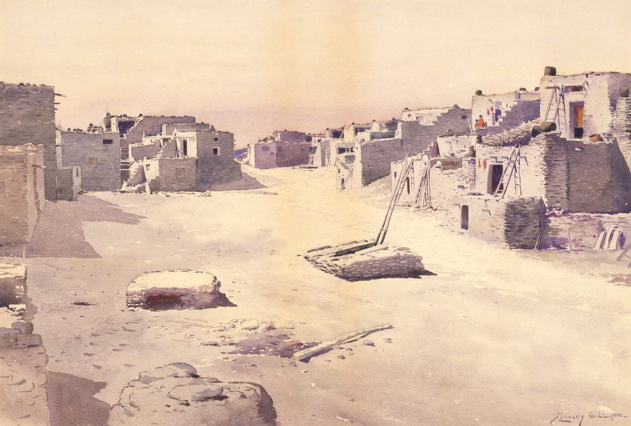 Utca a Pueblo of Oraibiban, Tusayan, Arizona, alkotó: De Lancey Gill