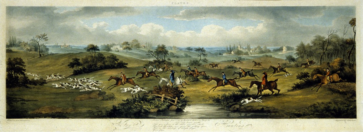 Rókavadászat, 2. tábla, Thomas Sutherland (1785-1838) metszete 1817 (színes litográfia) alkotó: Dean Snr. (after) Wolstenholme