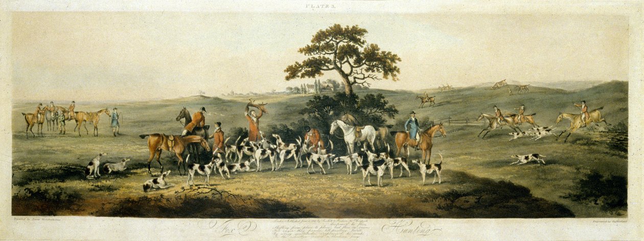 Rókavadászat, 3. tábla, metszett Thomas Sutherland (1785-1838) 1817 (színes litó) alkotó: Dean Snr. (after) Wolstenholme