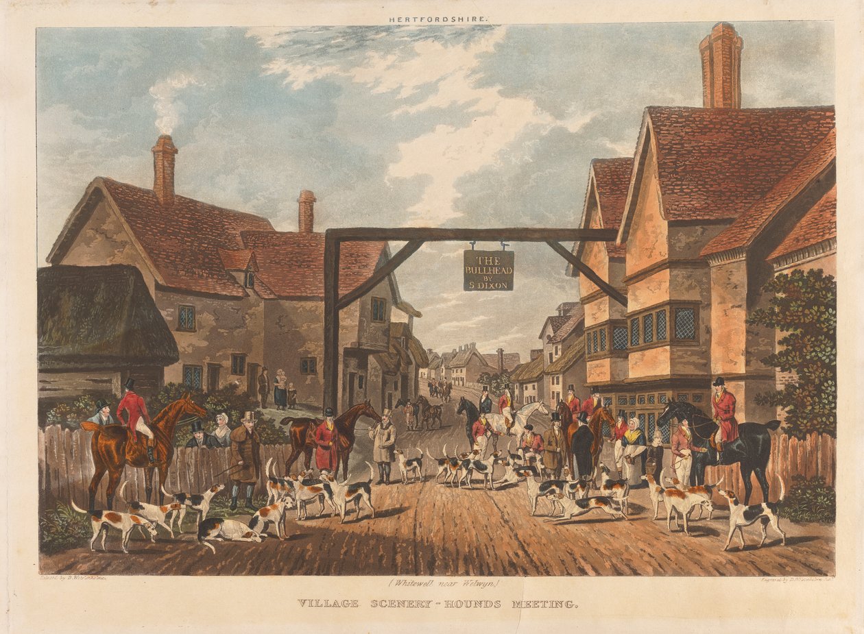 [Rókavadászat] négyes készlet: Hertfordshire. 1. (Whitewell Welwyn közelében) / Village Scenery - Hounds Meeting alkotó: Dean Wolstenholme