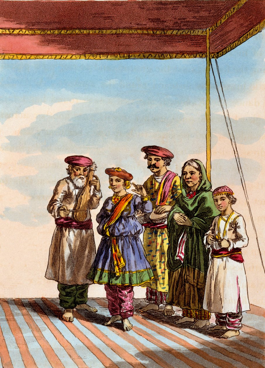 Kuharwát táncoló lány, T. D. Broughton "The Costume, Character, Manners, Domestic Habits and Religious Ceremonies of the Mahrattas" című művéből, J. A. Atkinson metszete, 1813. alkotó: Deen Alee