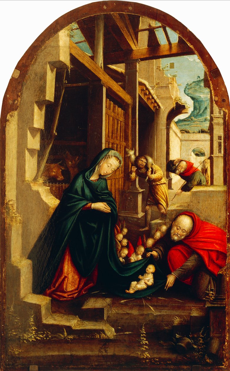 Születés imádó angyalokkal és pásztorokkal, Defendente Ferrari (aktív 1500-1535 körül) alkotó: Defendente Ferrari