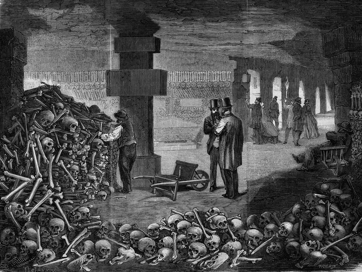 Párizs, kilátás a mementó keresztútjára a katakombákban (metszet) 18§§ alkotó: Delannoy Delannoy