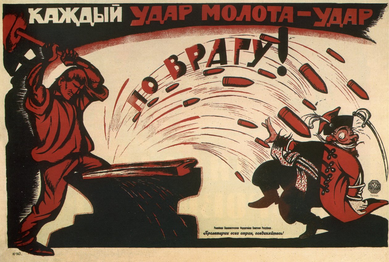 Minden kalapácsütés ütés az ellenségre! Plakát, 1920 alkotó: Deni