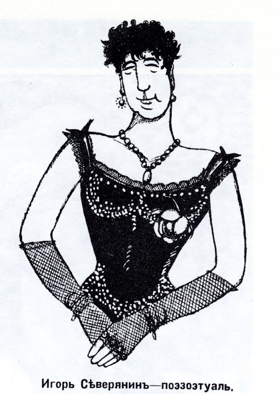 Igor Severyanin 1887-1941 karikatúra, 1915 alkotó: Deni