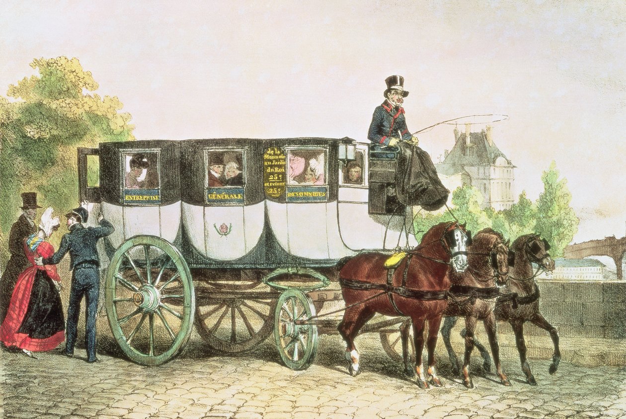 „Entreprise Generale des Omnibus”, autóbusz Monnaie-ból Jardin du Roi-ba, 1815 körül alkotó: Denis Auguste Marie Raffet