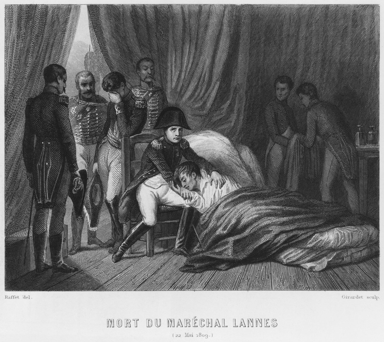 Lannes marsall, Montebello hercegének utolsó pillanatai az esslingi csatában 1809. május 22-én, metszett Abraham Girardet (1764-1823) alkotó: Denis Auguste Marie Raffet