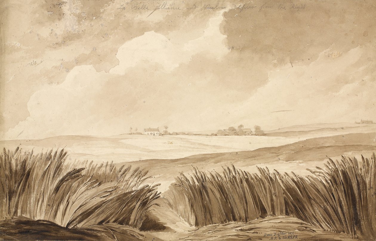 "No 4 La Belle Alliance and NeuvCour...", 1815 (wc és ceruza papíron) alkotó: Denis Dighton