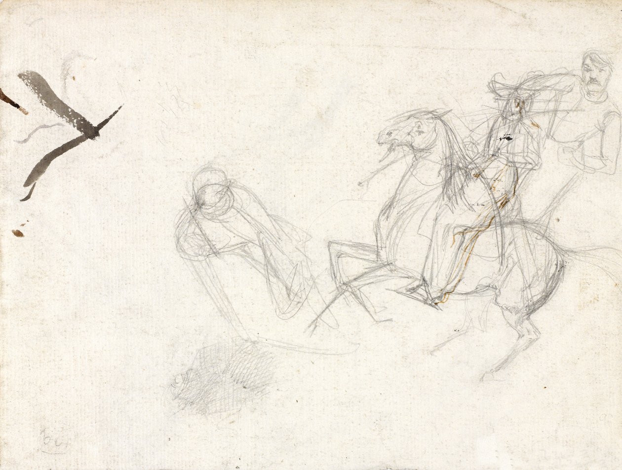Tanulmányok Ewart őrmester, Scots Greys alakjához a francia sas elfogását bemutató festményhez a waterlooi csatában, 1815, 1817 körül (ceruza és tinta papíron) alkotó: Denis Dighton