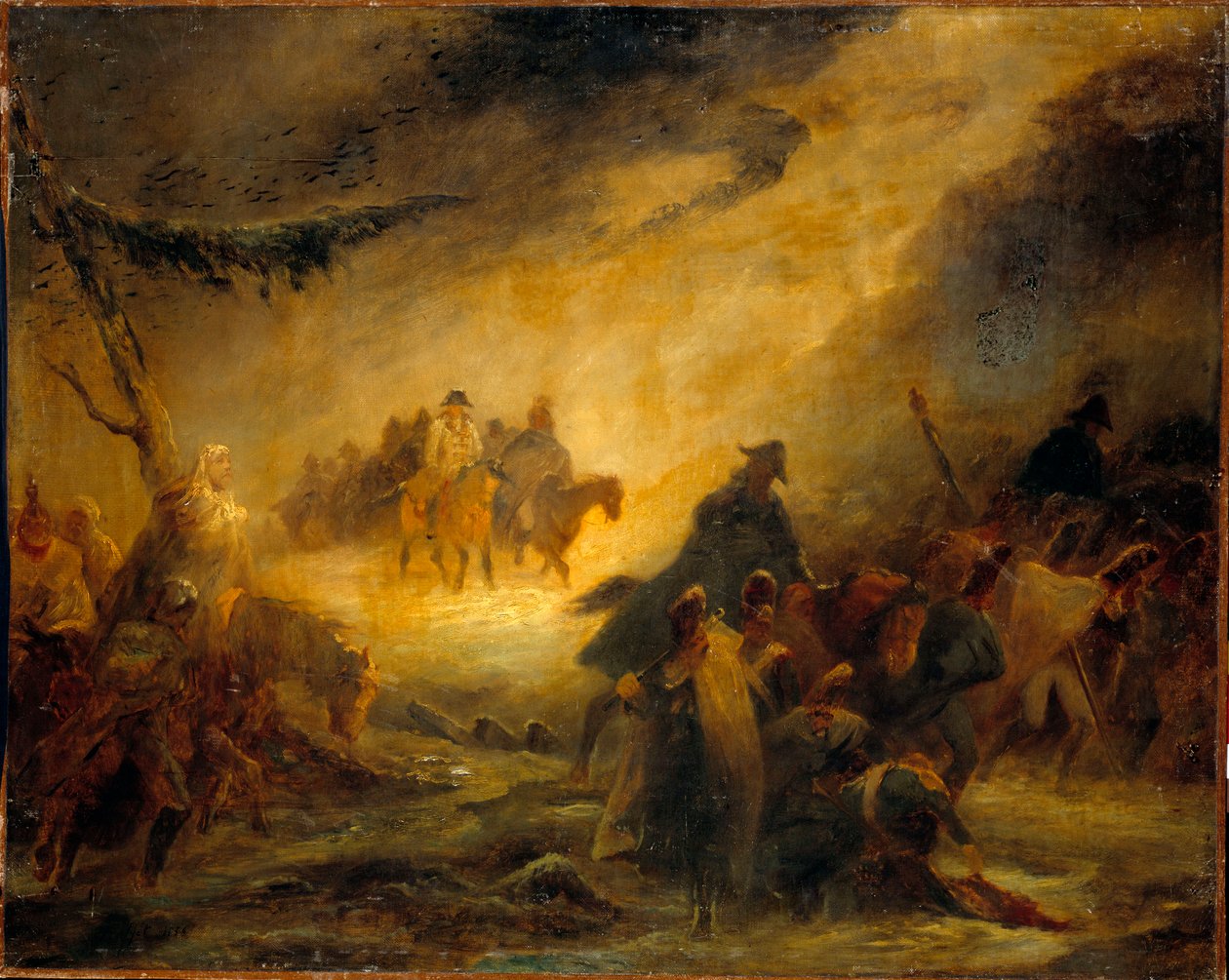 Orosz visszavonulási epizód. Napóleoni háború (1812). Denis Auguste Raffet (1804-1860) festménye alkotó: Denis Auguste Marie Raffet
