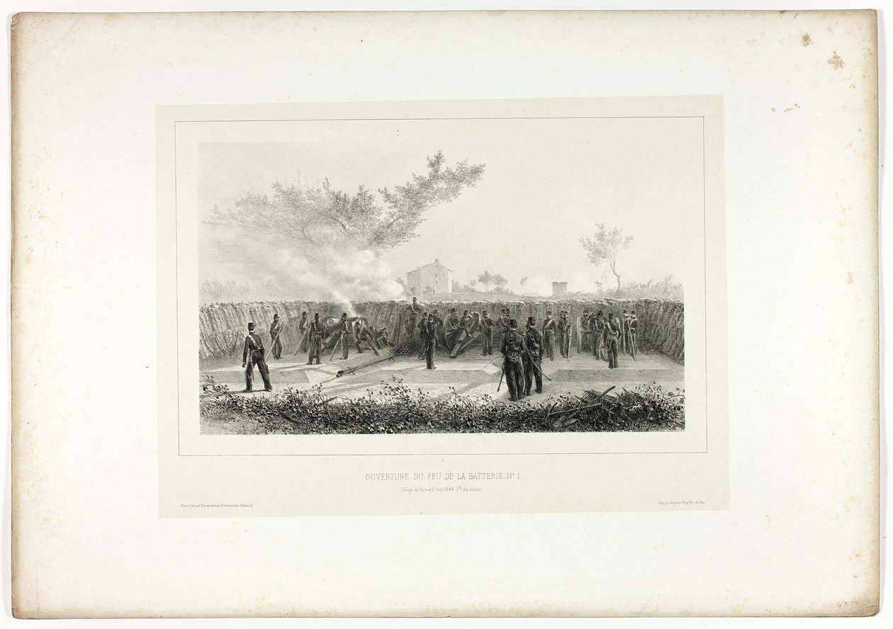 Az 1-es számú akkumulátor tüzet nyit, a Souvenirs of Italy: Rome Expedition kínálatából alkotó: Denis Auguste Marie Raffet