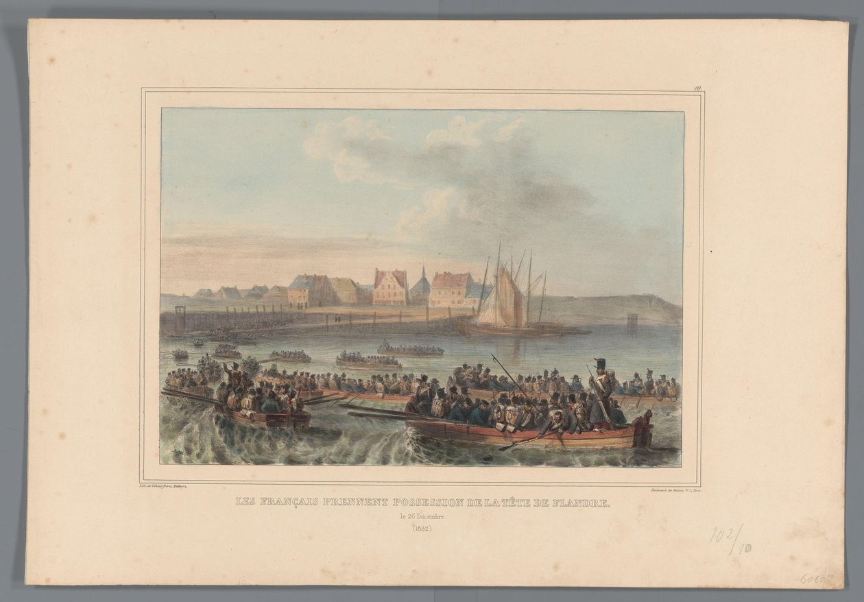 Fransen veroveren het Vlaams Hoofd, 1832 A franciák birtokba veszik Flandria fejét (cím a tárgyon) Raffet rajzai az antwerpeni fellegvár ostromának életéből (sorozat címe a tárgyon) alkotó: Denis Auguste Marie Raffet