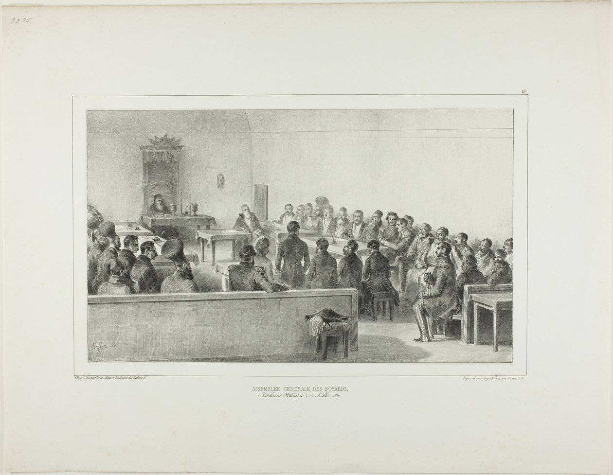 A bojárok közgyűlése, Bukarest, Waláchia, 1837. július 15. alkotó: Denis Auguste Marie Raffet