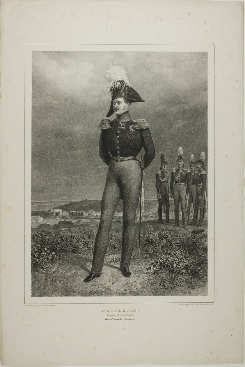 Őfelsége I. Miklós, egész Oroszország császára, Vosnesszenszki tábor, 1837. október 6. alkotó: Denis Auguste Marie Raffet
