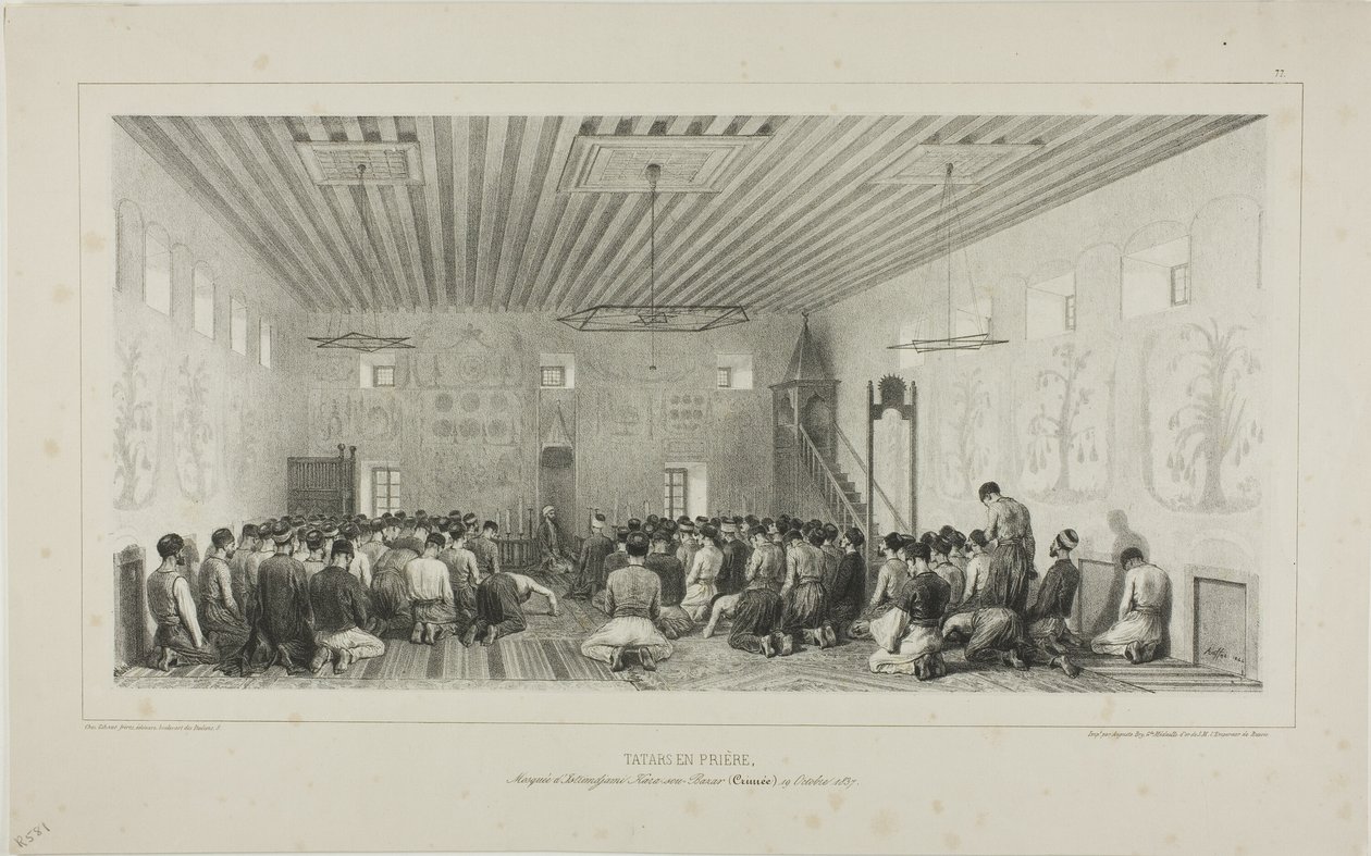 Imádkozó tatárok, Isztrimdzsami-Kara-sou-Bazár, Krím, 1837. október 19. alkotó: Denis Auguste Marie Raffet