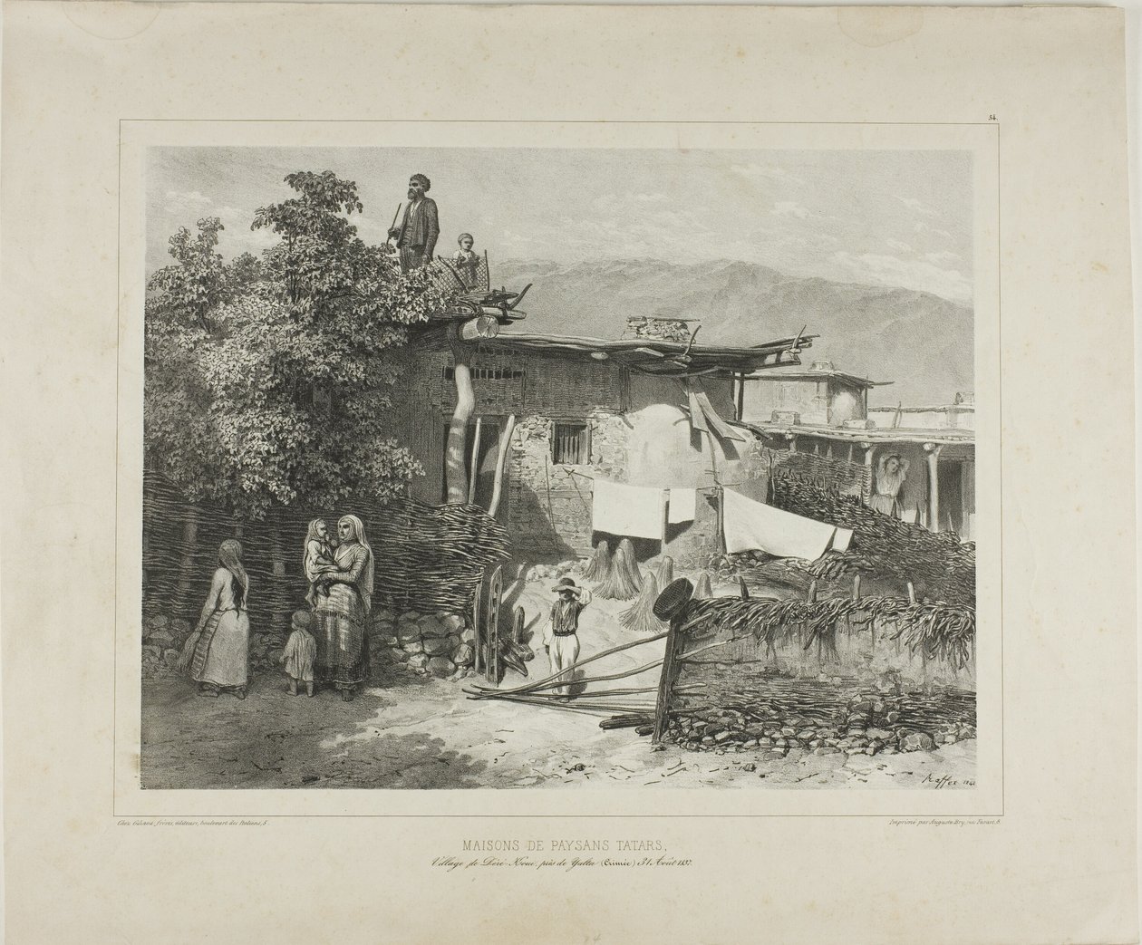 Tatár parasztok házai Déré-Koui faluban, Jalta közelében, Krím, 1837. augusztus 31. alkotó: Denis Auguste Marie Raffet