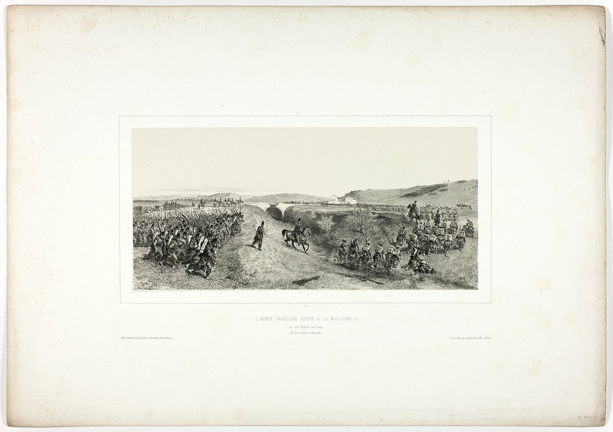 A francia hadsereg megérkezik Maglianellába, a Souvenirs of Italy: Expedition to Rómából alkotó: Denis Auguste Marie Raffet