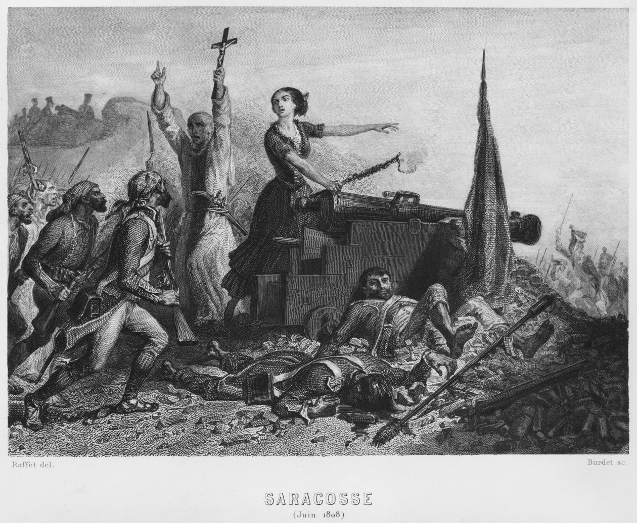 Zaragoza ostroma 1808 júniusában, metszett Augustin Burdet (szül. 1798) alkotó: Denis Auguste Marie Raffet