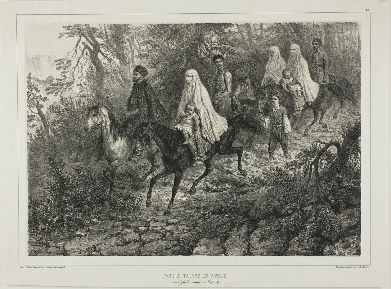 Utazó tatár család, Jalta közelében, Krím, 1837. augusztus 15. alkotó: Denis-Auguste-Marie Raffet
