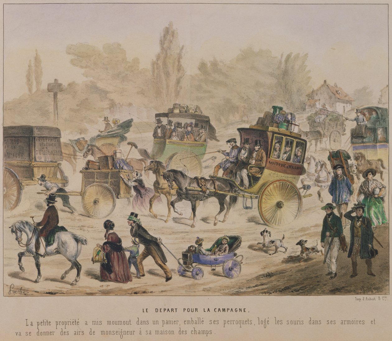 Indulás az országba, tizenkilencedik század közepe (színes litho) alkotó: Denis Clement Pruche