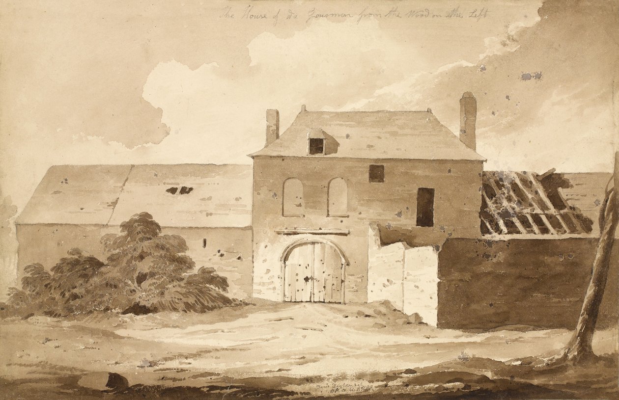"No 5 The House of du Gourmon az erdőből a bal oldalon", 1815 (wc és ceruza papíron) alkotó: Denis Dighton