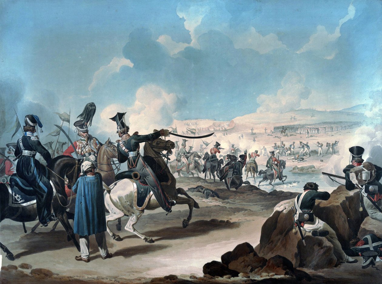 Orosz lovasság megtámadja a francia gyalogságot Borodinonál (bataille de la Moskova) - Dighton, Denis (1792-1827) - kb 1813 - Akvarell papíron - 53,8x71,8 - Magángyűjtemény alkotó: Denis Dighton