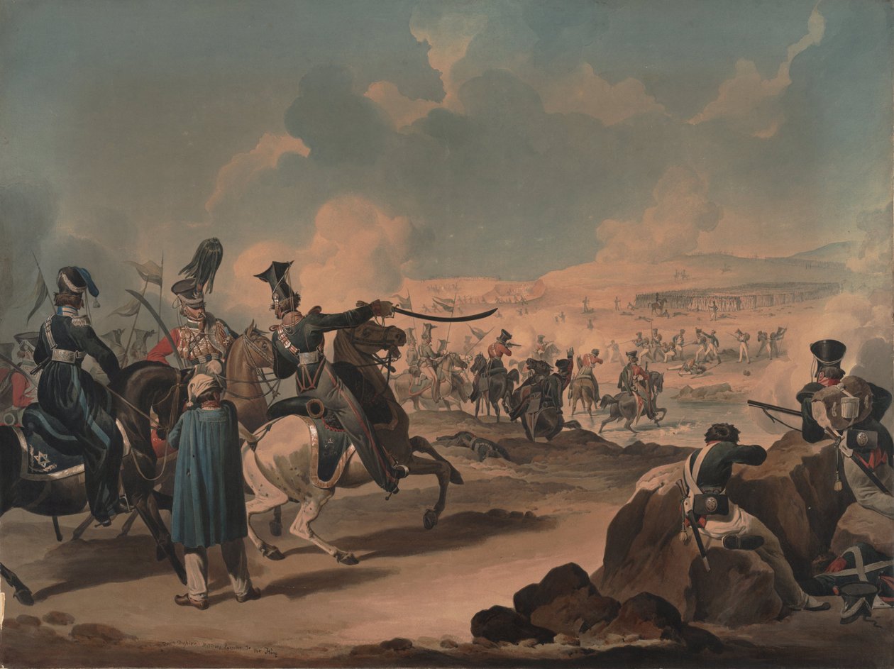 Az orosz lovasság megtámadja a francia gyalogságot Borodinonál, 1813 körül alkotó: Denis Dighton