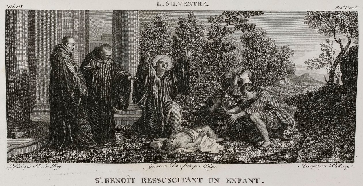 Denis-Sébastien Leroy, Antoine-Claude-François Villerey et Coiny - Saint Benoît egy gyermek újraélesztése, Louis de Silvestre után - 1802-1815 alkotó: Denis Sebastien Leroy