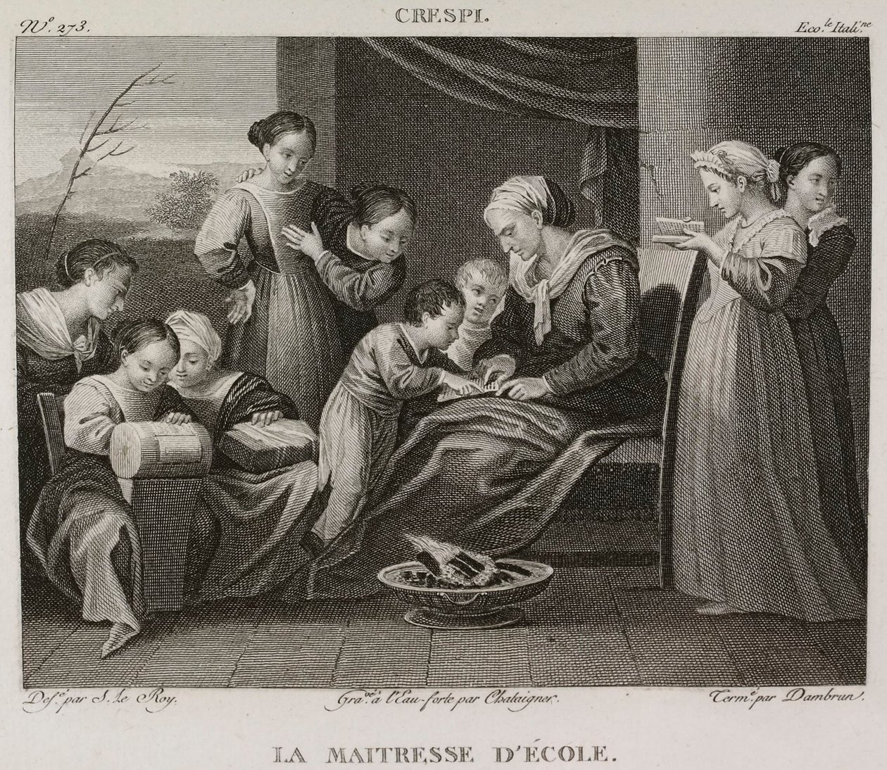 Denis-Sébastien Leroy, Chataigner és Dambrun - A tanítónő, Giuseppe Crespi után - 1802-1815 alkotó: Denis Sebastien Leroy