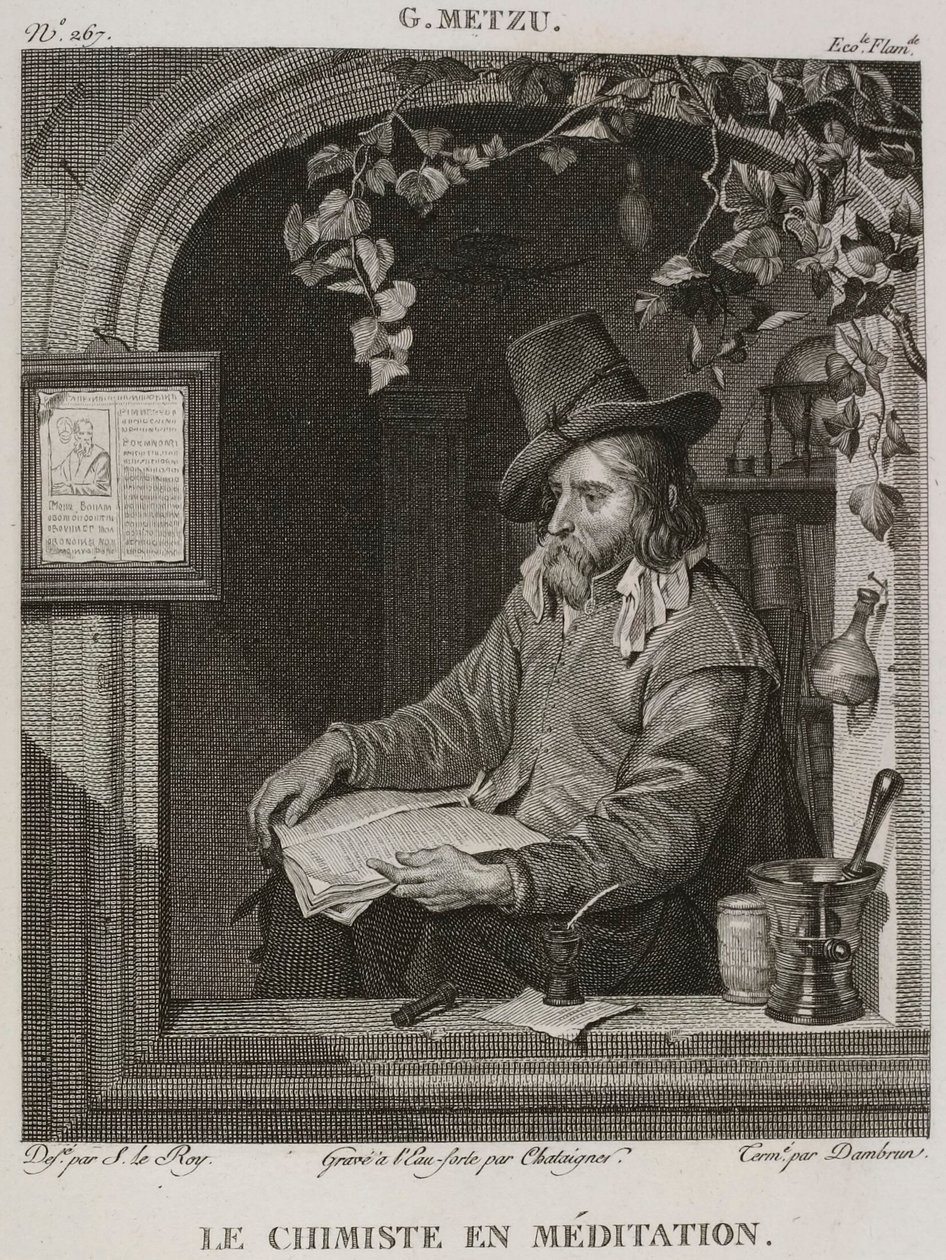 Denis-Sébastien Leroy, Chataigner és Dambrun - A kémikus meditációban, Gabriel Metsu után - 1802-1815 alkotó: Denis Sebastien Leroy