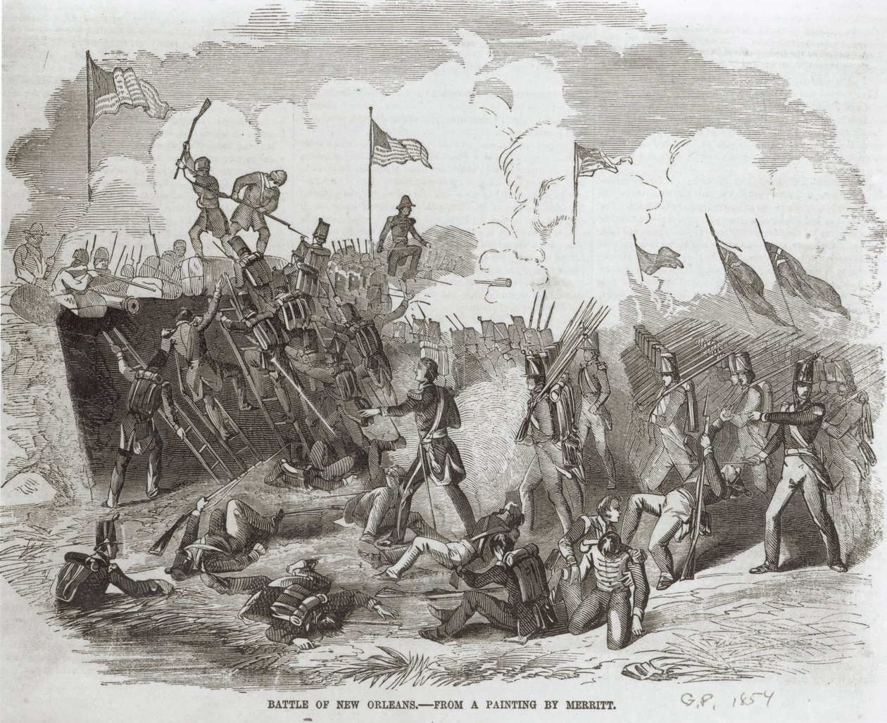 A New Orleans-i csata, 1815. január 8., vésette Thomas Phillibrown, 1856. alkotó: Dennis Malone Carter