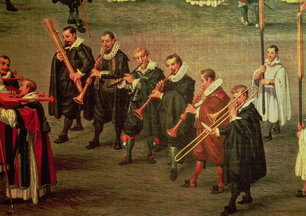 Zenészek, akik részt vesznek a brüsszeli The Ommeganckben 1615. május 31-én: Notre Dame de Sablon körmenet (lásd: 59846) alkotó: Denys van Alsloot