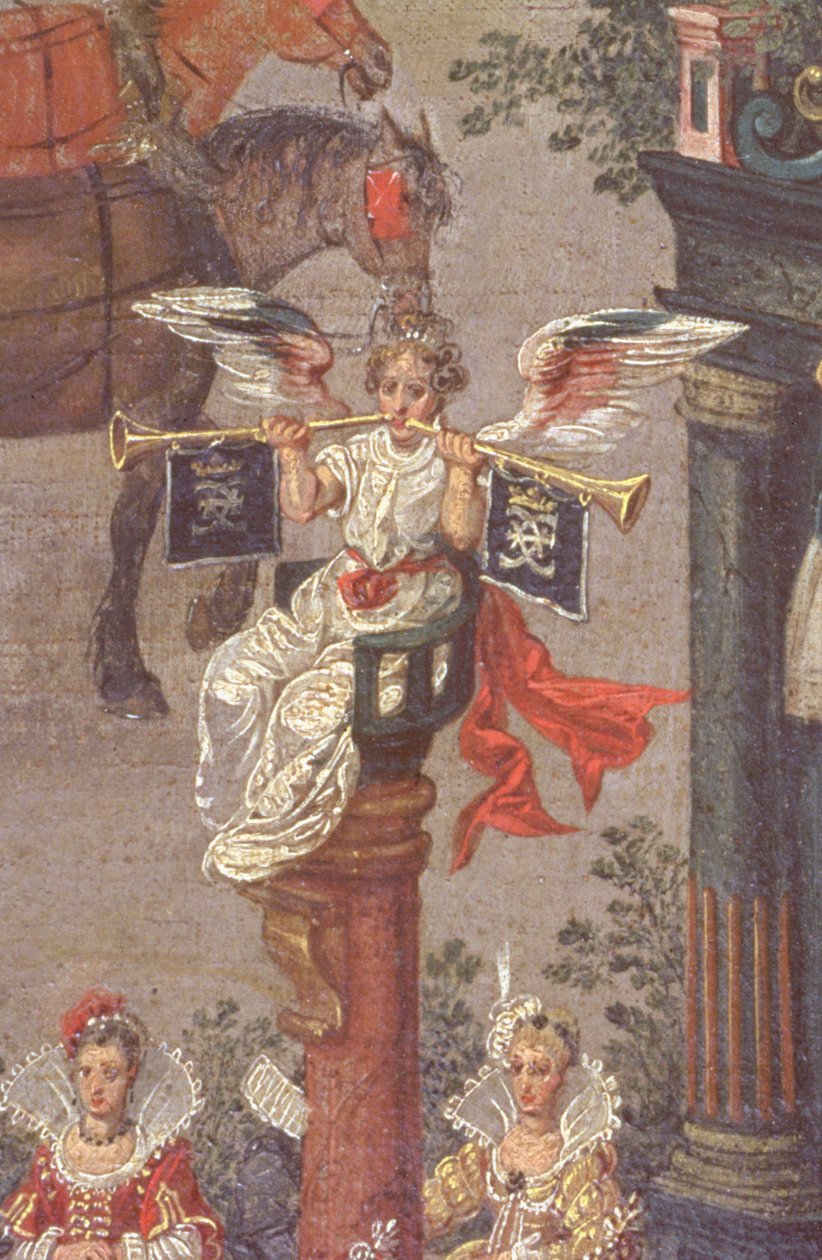 Izabella diadala a brüsszeli Ommeganckban 1615. május 31-én, a Hírnév allegorikus alakjának részlete az Isabella udvar autójából, 1615 (75629 részlet) alkotó: Denys van Alsloot