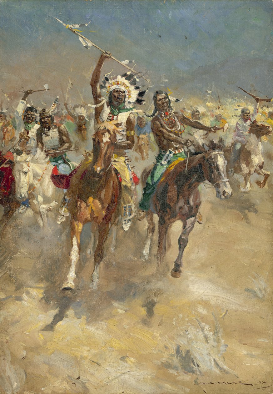 Támadó indiánok lóháton (gouache, papír) alkotó: Derek Charles Eyles