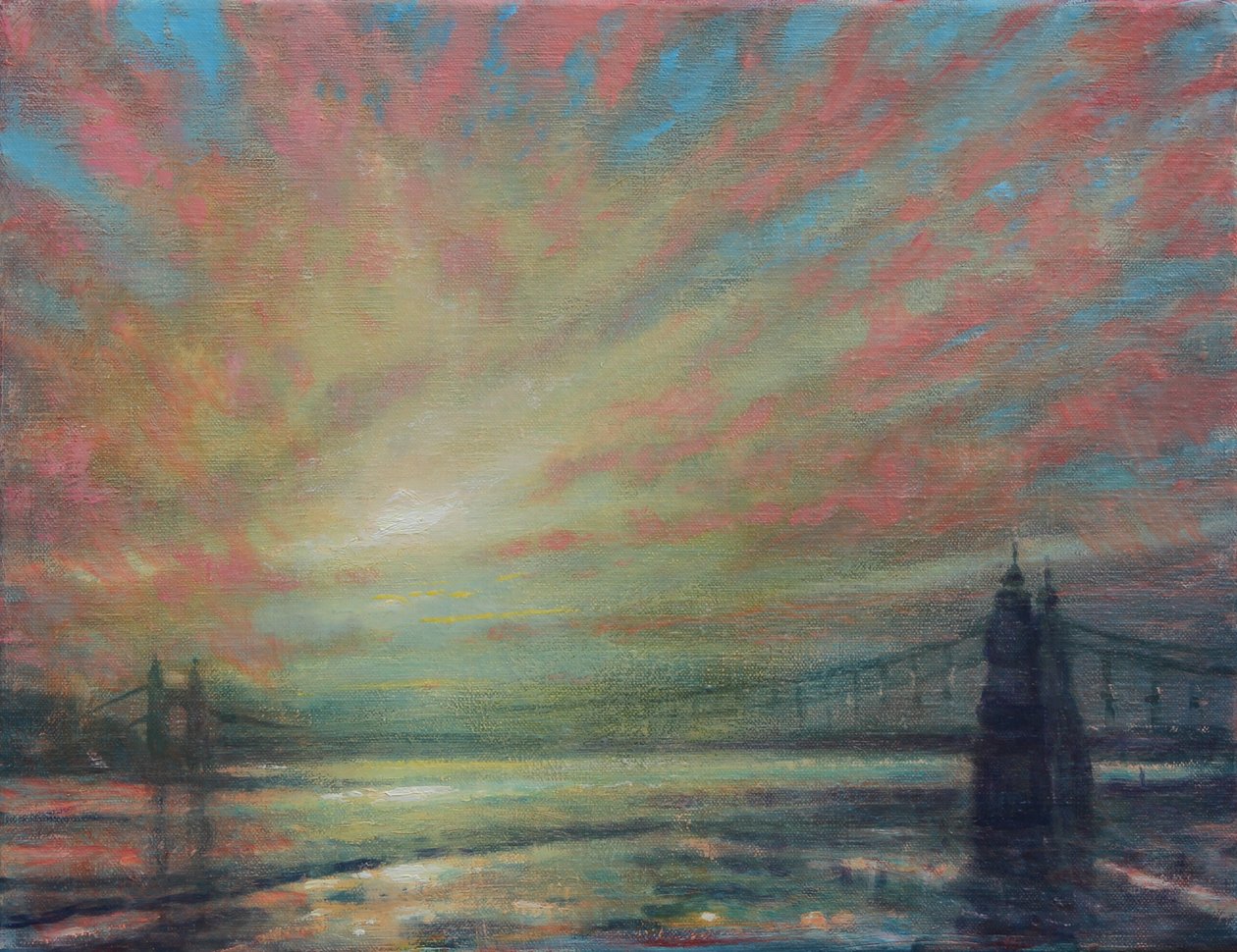 Naplemente a Hammersmith Bridge-nél, 2022 (olaj, vászon) alkotó: Derek Hare